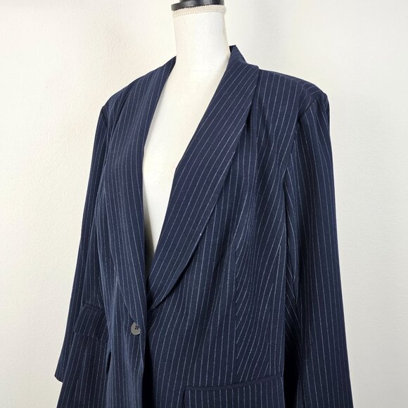 Lane Bryant Womens Jacket Blue White Pin Stripe Single Breasted Size 26 - Picture 13 of 16